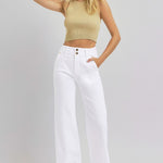 RISEN Full Size Tummy Control Double Button Wide Leg Jeans Trendsi