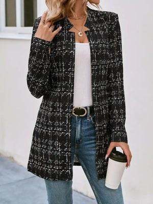 Plaid Open Front Long Sleeve Blazer - All Mine Now Clothing