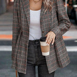 Plaid Button Up Blazer with Lapel Collar Trendsi