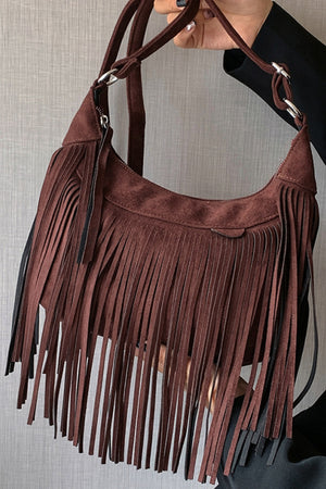 Suede Fringe Adjustable Strap Shoulder Bag - All Mine Now Clothing