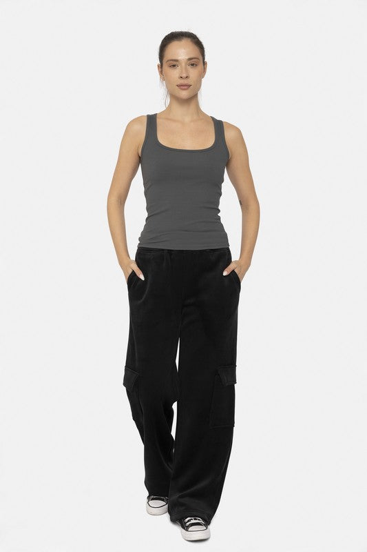 Mono B Elastic Waist Corduroy Cargo Pants - All Mine Now Clothing