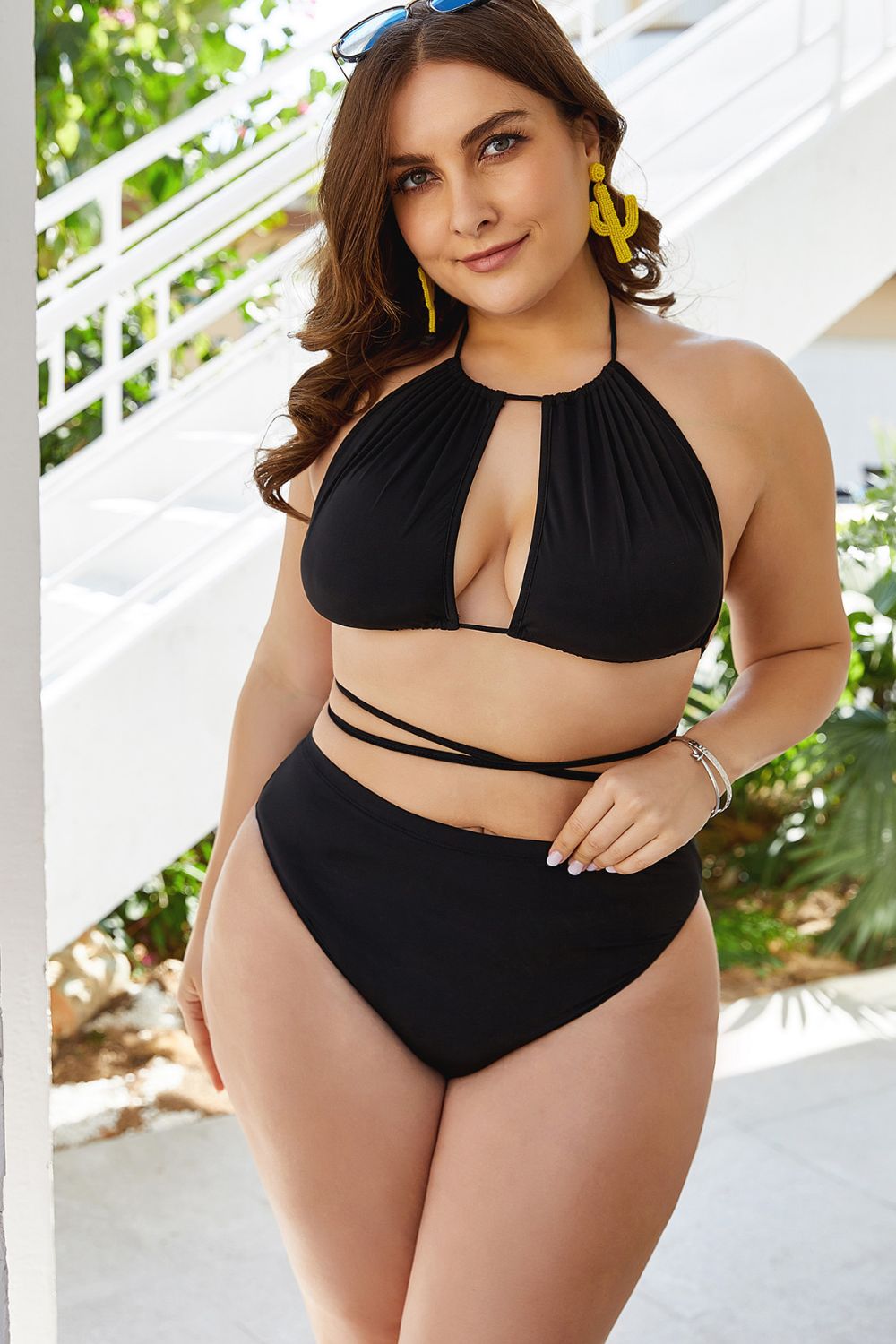 Plus Size Cutout Tied Backless Bikini Set - All Mine Now Clothing