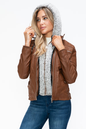 YMI Removable Faux Layered Multi-Pocket Jacket with Fuzzy Hood - All Mine Now Clothing