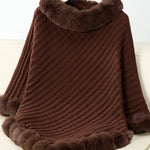 Fuzzy Trim Texture Three-Quarter Sleeve Poncho - All Mine Now Clothing