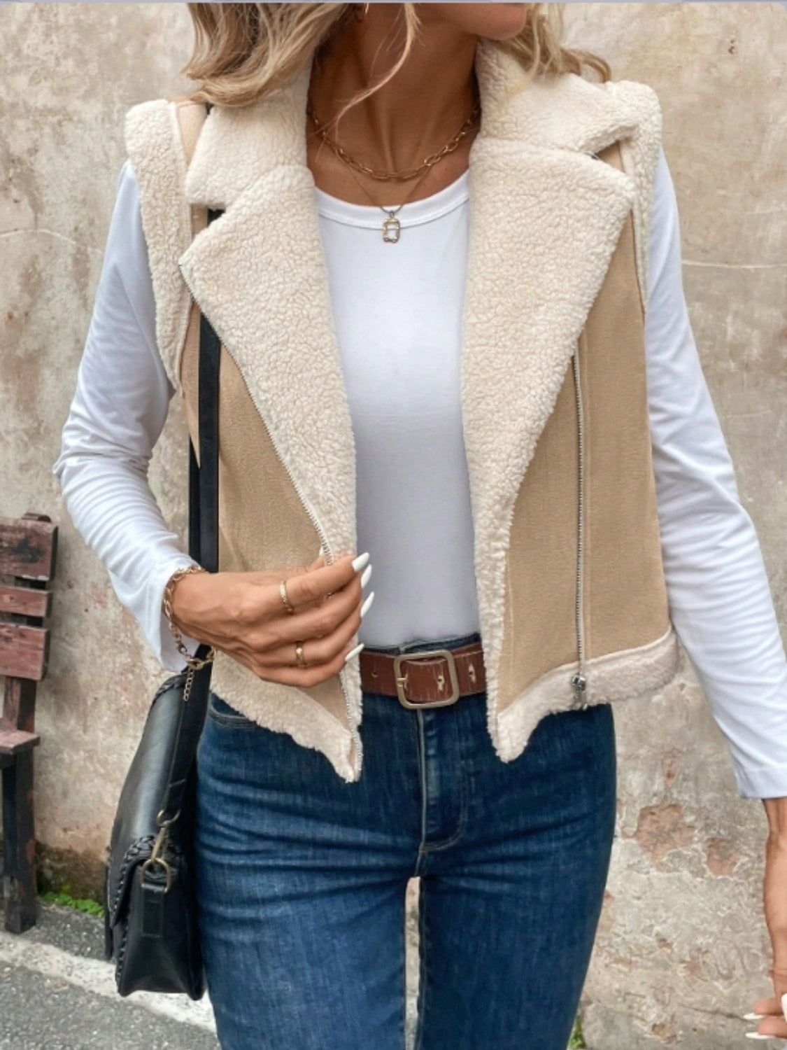 Zip Up Sherpa Vest Coat Trendsi