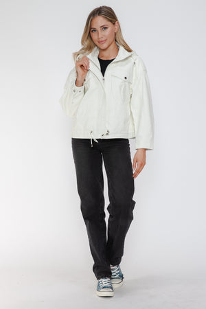 How Dare U Drawstring Hem PU Leather Zip Up Jacket - All Mine Now Clothing