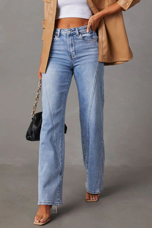 High Waist Straight Jeans with Pockets - All Mine Now Clothing