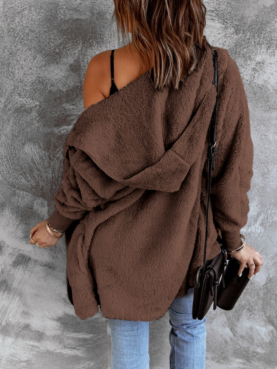 Open Front Hooded Faux Fur Outwear with Pockets - All Mine Now Clothing