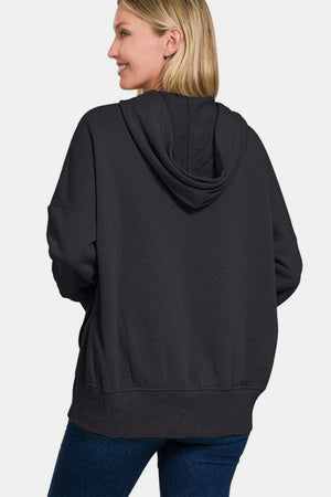 Zenana Half Snap Long Sleeve Hoodie with Kangaroo Pocket - All Mine Now Clothing