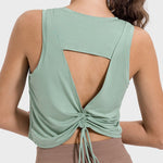 Millennia Drawstring Cutout Round Neck Active Tank - All Mine Now Clothing