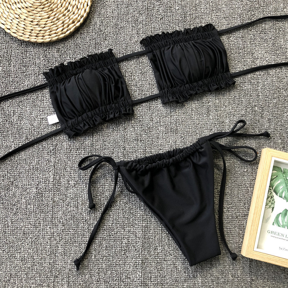 Frill Trim Ruched Bikini Set - All Mine Now Clothing