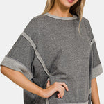 Zenana Contrast Trim Drop Shoulder T-Shirt - All Mine Now Clothing