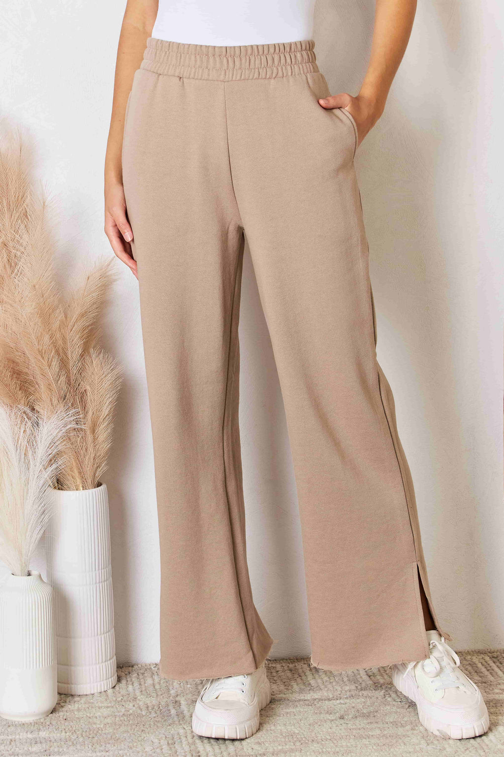 RISEN Wide Waistband Slit Wide Leg Pants - All Mine Now Clothing