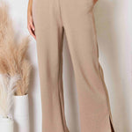 RISEN Wide Waistband Slit Wide Leg Pants - All Mine Now Clothing