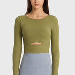 Millennia Cutout Long Sleeve Cropped Sports Top - All Mine Now Clothing