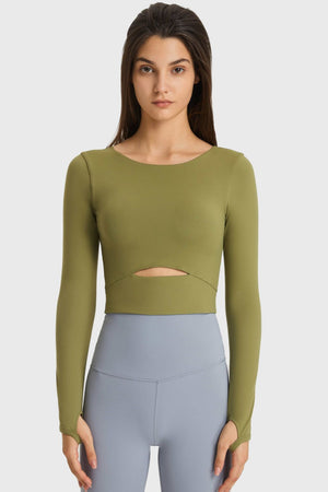 Millennia Cutout Long Sleeve Cropped Sports Top - All Mine Now Clothing