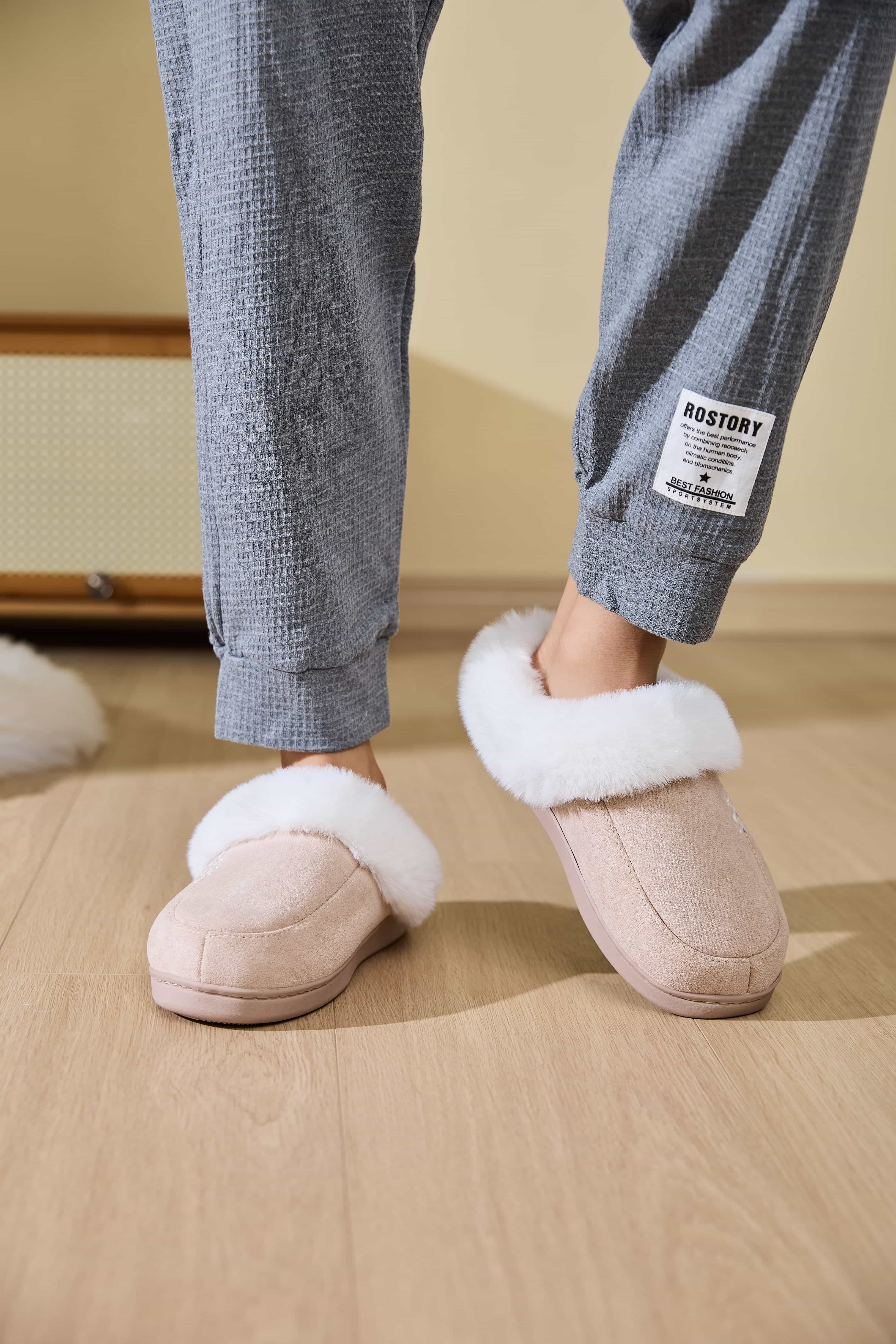 Fluff Trim Round Toe Flat Slippers - All Mine Now Clothing