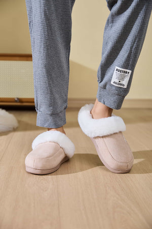 Fluff Trim Round Toe Flat Slippers - All Mine Now Clothing