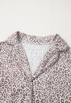 Leopard Button Down Long Sleeve Top and Pants Lounge Set - All Mine Now Clothing