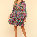 Haptics V-Neck Satin Floral Layered Dress - All Mine Now Clothing