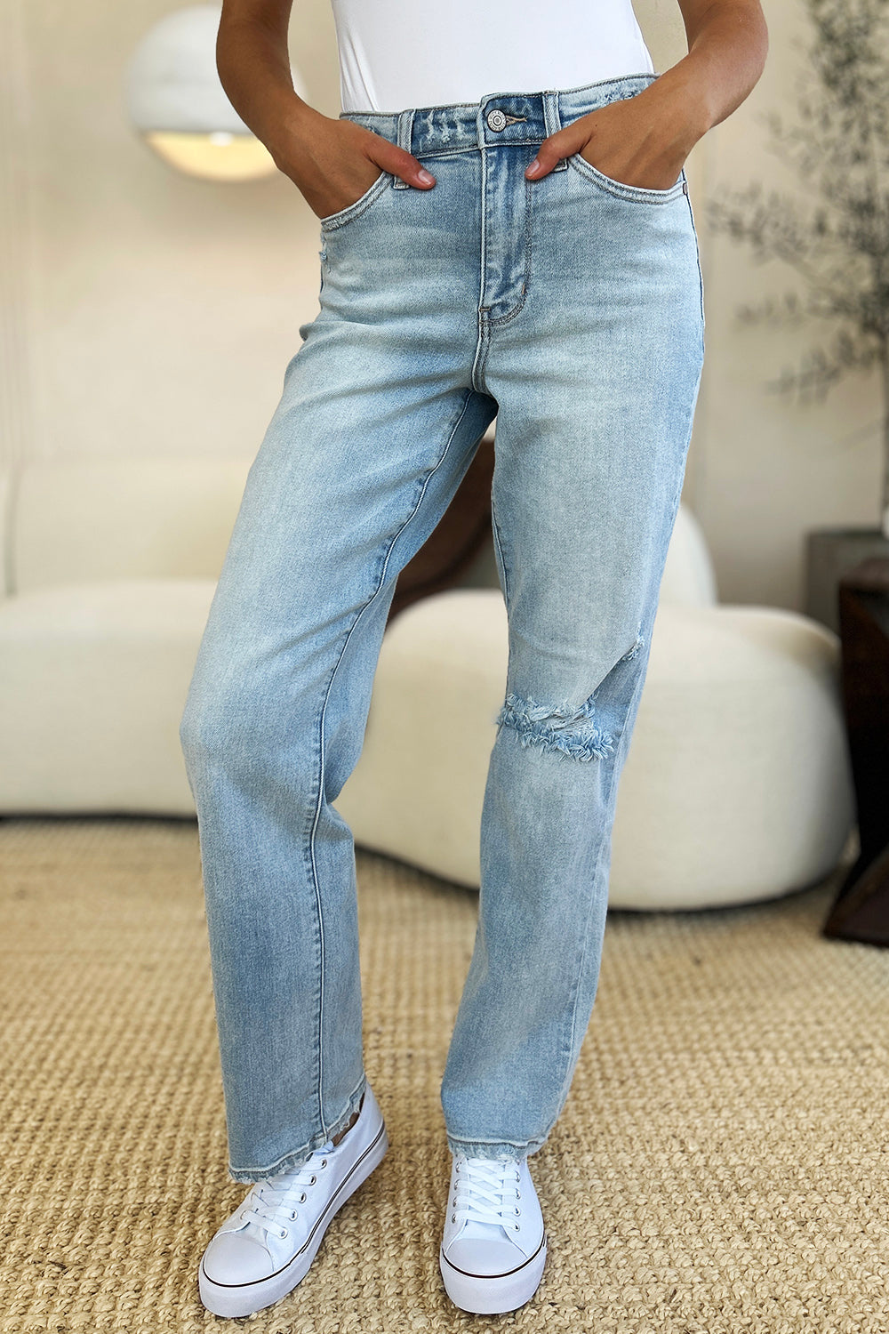 Judy Blue Full Size High Waist Distressed Straight Jeans - All Mine Now Clothing