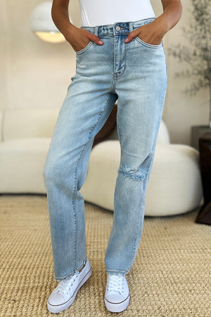 Judy Blue Full Size High Waist Distressed Straight Jeans - All Mine Now Clothing