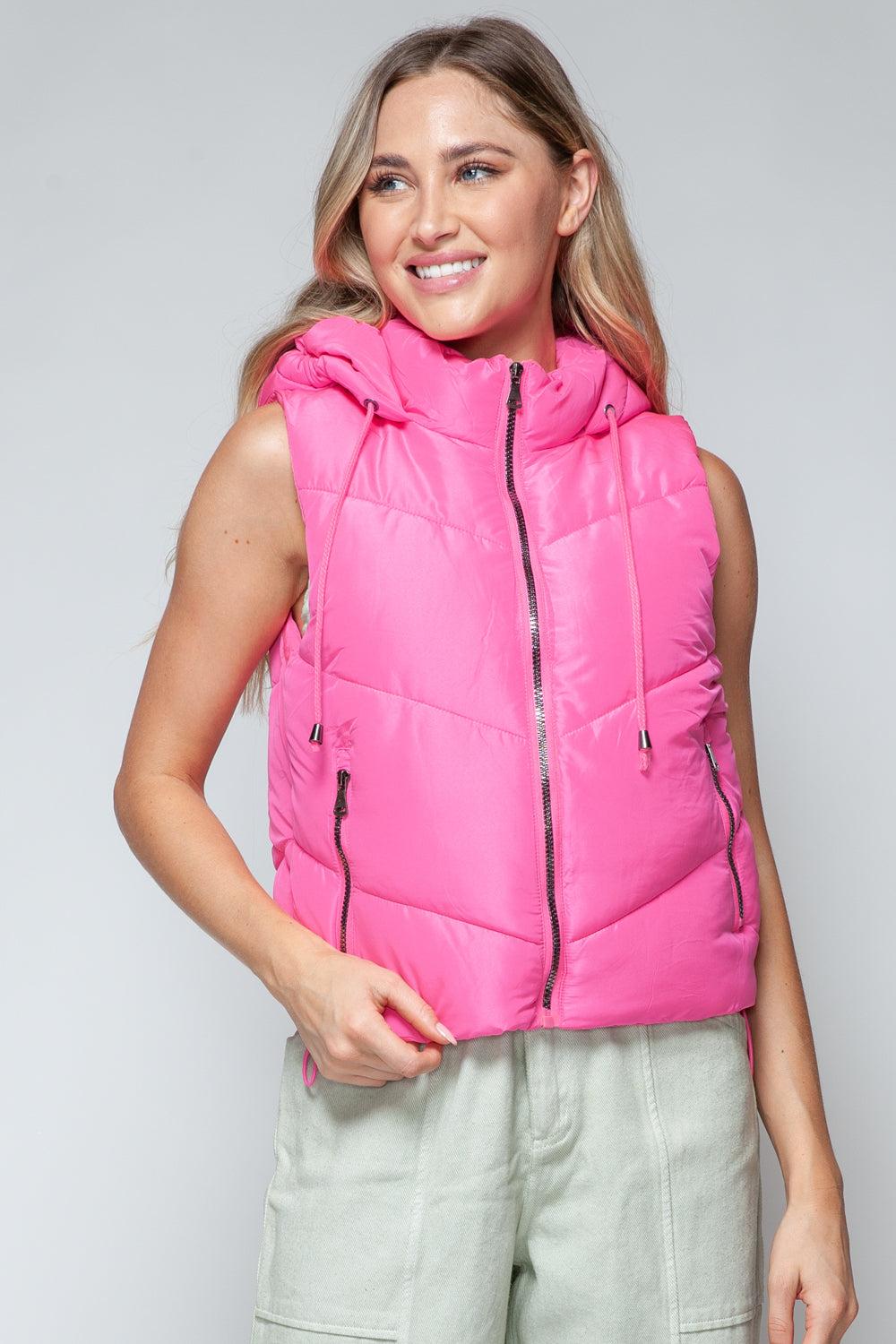 Snobbish Zip Up Quilted Hooded Vest - All Mine Now Clothing