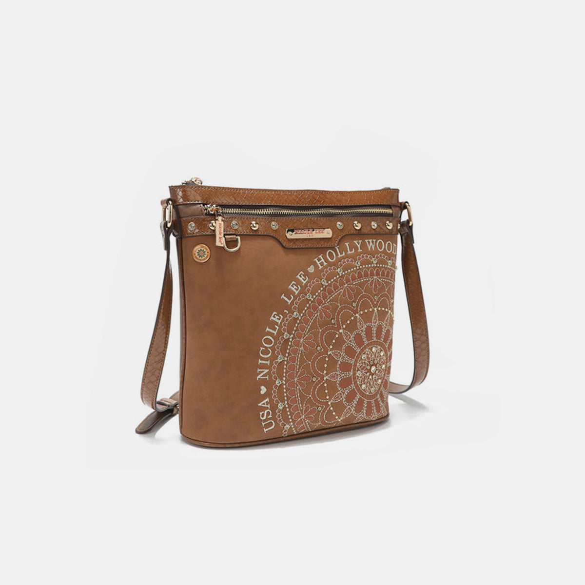 Nicole Lee USA Metallic Stitching Embroidery Inlaid Rhinestone Crossbody Bag - All Mine Now Clothing