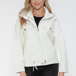 How Dare U Drawstring Hem PU Leather Zip Up Jacket - All Mine Now Clothing