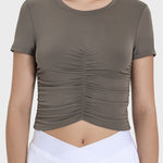 Millennia Ruched Round Neck Short Sleeve Active T-Shirt - All Mine Now Clothing