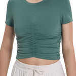 Millennia Ruched Round Neck Short Sleeve Active T-Shirt - All Mine Now Clothing