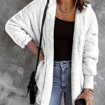 Open Front Hooded Faux Fur Outwear with Pockets - All Mine Now Clothing