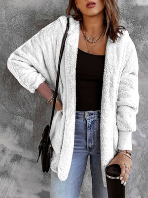 Open Front Hooded Faux Fur Outwear with Pockets - All Mine Now Clothing