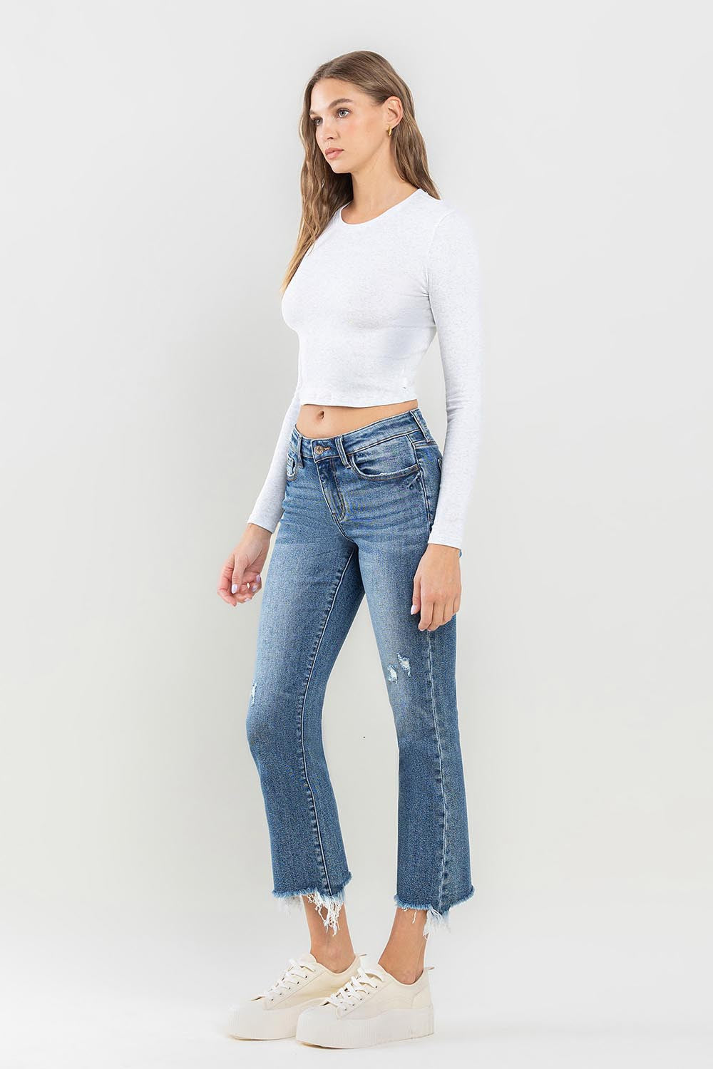 Lovervet Mid Rise Frayed Hem Jeans Trendsi