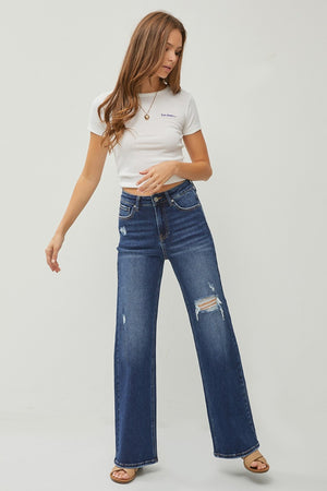 RISEN Full Size High Rise Distressed Wide Leg Jeans - All Mine Now Clothing