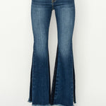 RISEN Full Size High Rise Side Shadow Seam Detail Slit Flare Jeans Trendsi