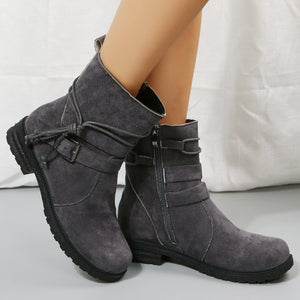 Suede Side Zip Round Toe Boots - All Mine Now Clothing