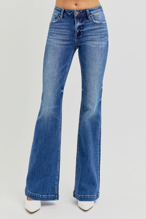 RISEN Full Size Low Rise Flare Jeans with Pockets - All Mine Now Clothing