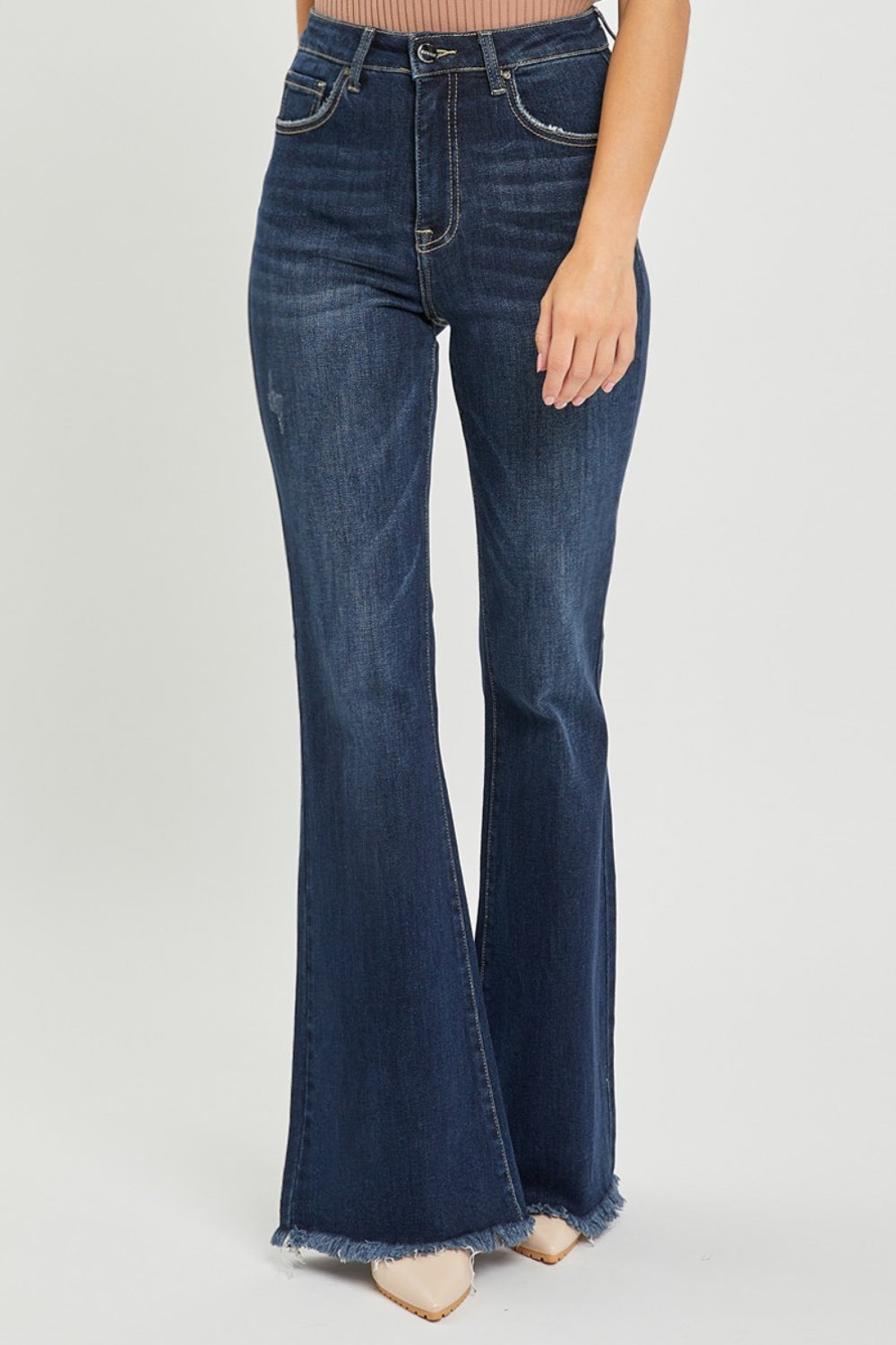 RISEN High Waist Raw Hem Flare Jeans - All Mine Now Clothing