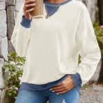 Lovelet Contrast Round Neck Long Sleeve Sweatshirt - All Mine Now Clothing