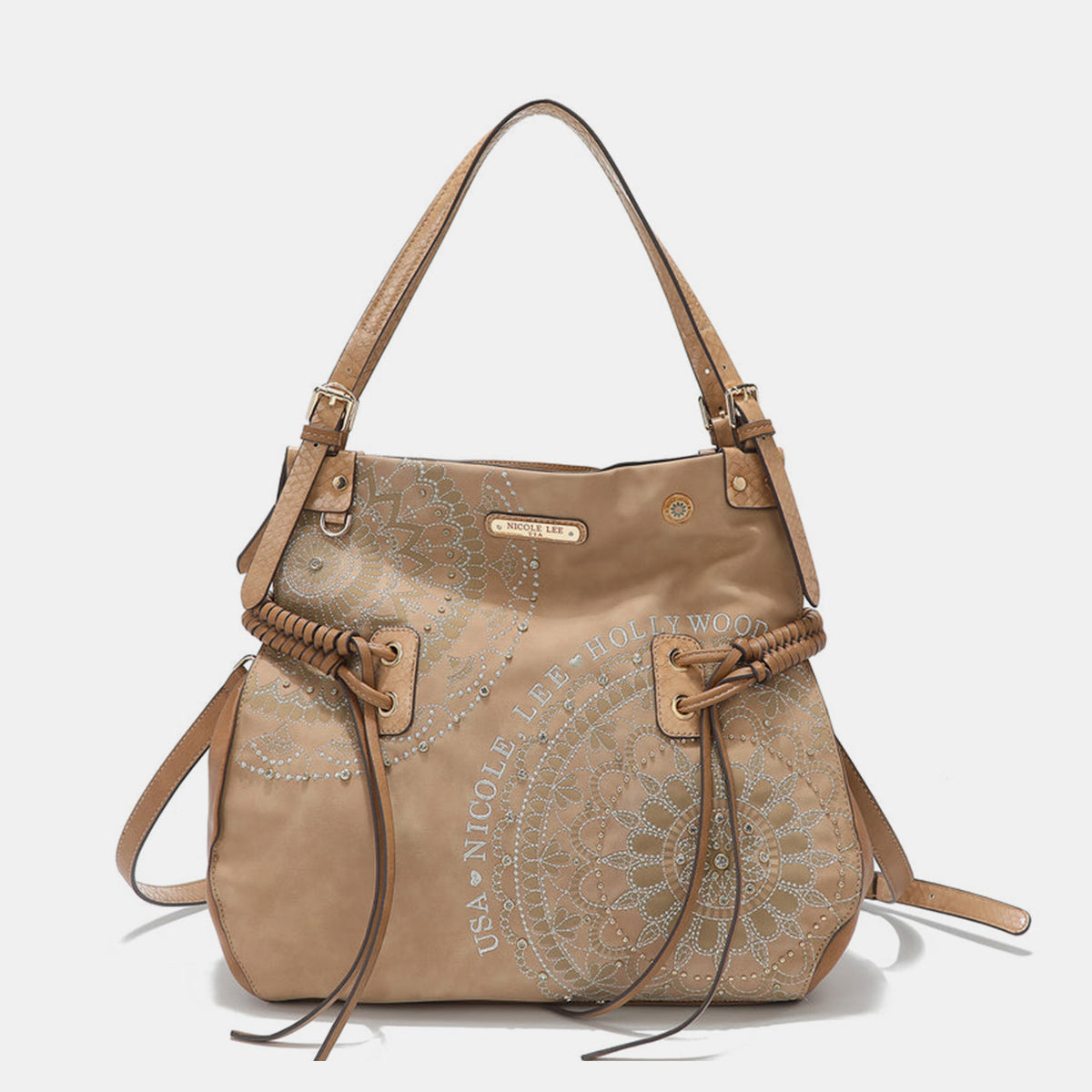 Nicole Lee USA Side Braided Tassel Inlaid Rhinestone Embroidery Hobo Bag - All Mine Now Clothing