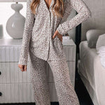 Leopard Button Down Long Sleeve Top and Pants Lounge Set