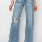 RISEN Mid Rise Button Fly Wide Leg Jeans Trendsi