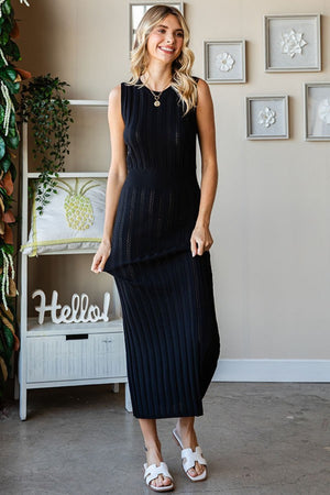 First Love Ribbed Knit Sleeveless Fitted Midi Dress Trendsi