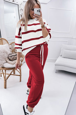 Striped Round Neck Long Sleeve Top and Pants Set - All Mine Now Clothing