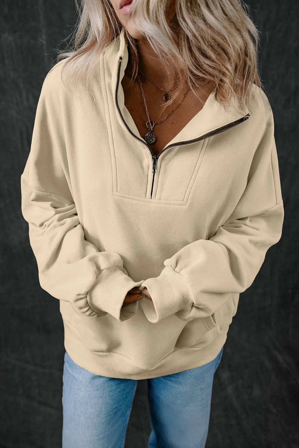 Half Zip Long Sleeve Sweatshirt - All Mine Now Clothing