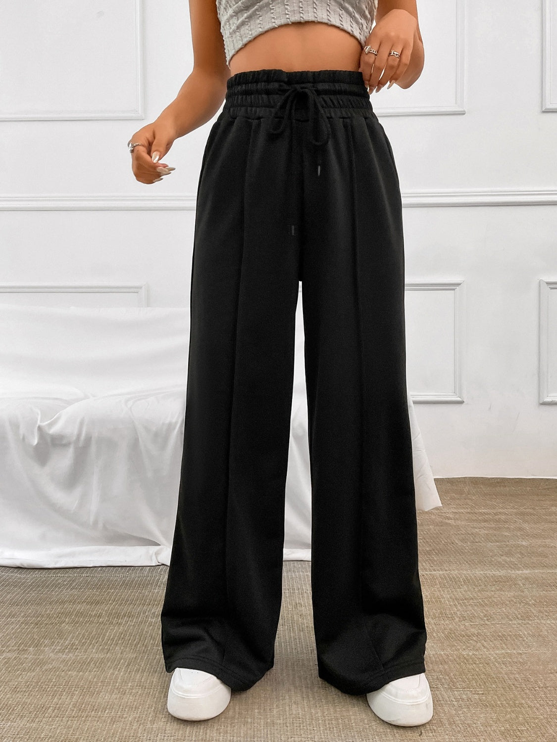 Honey Drawstring Elastic Waist Wide Leg Pants - All Mine Now Clothing