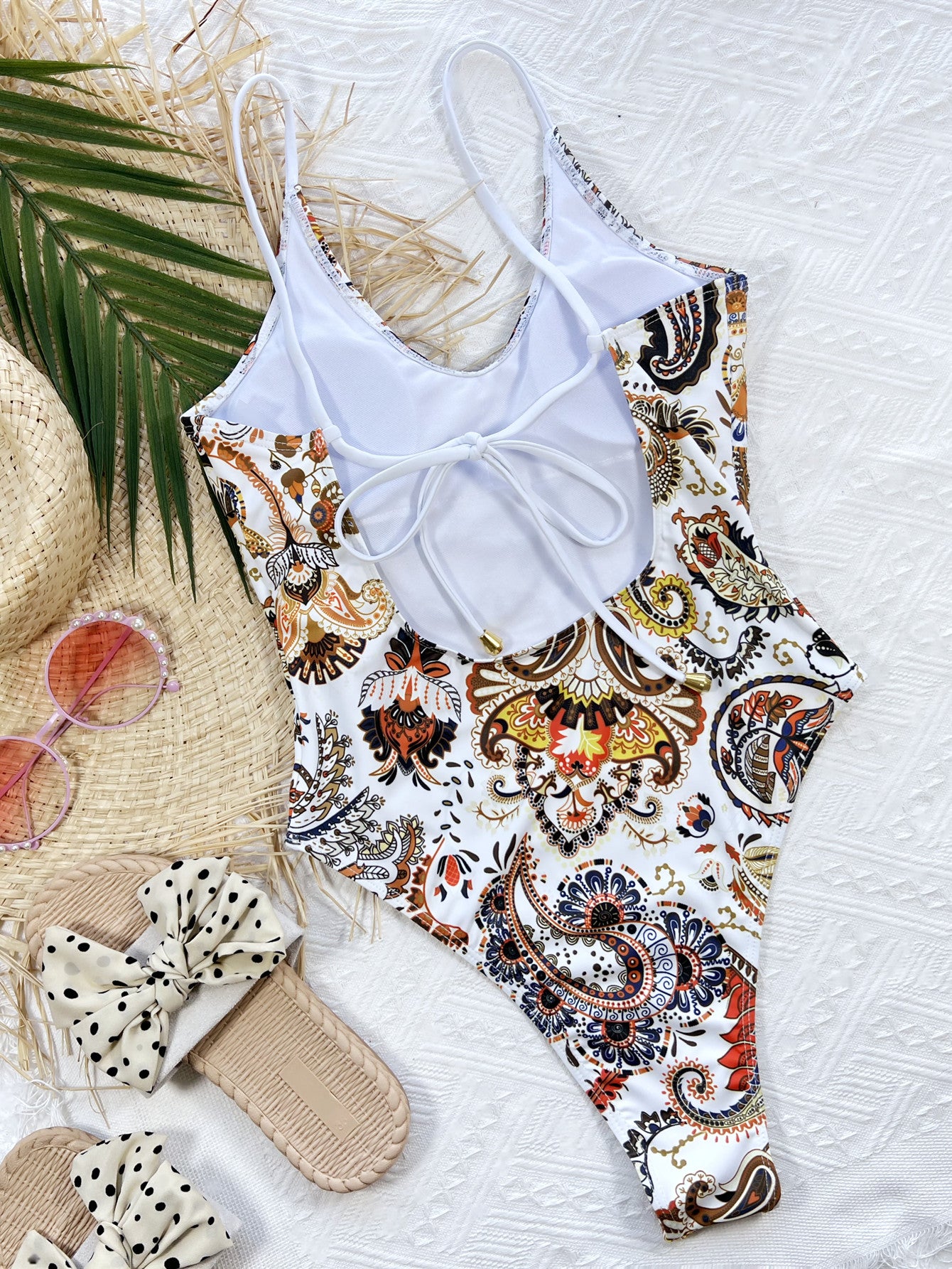 Printed Tie Back Scoop Neck One-Piece Swimsuit - All Mine Now Clothing