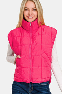 Zenana Zip Up Cropped Puffer Vest with Pockets - All Mine Now Clothing