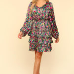 Haptics V-Neck Satin Floral Layered Dress - All Mine Now Clothing